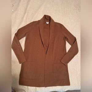 J. Crew Warm Cotton Camel Brown Open Cardigan With Pockets